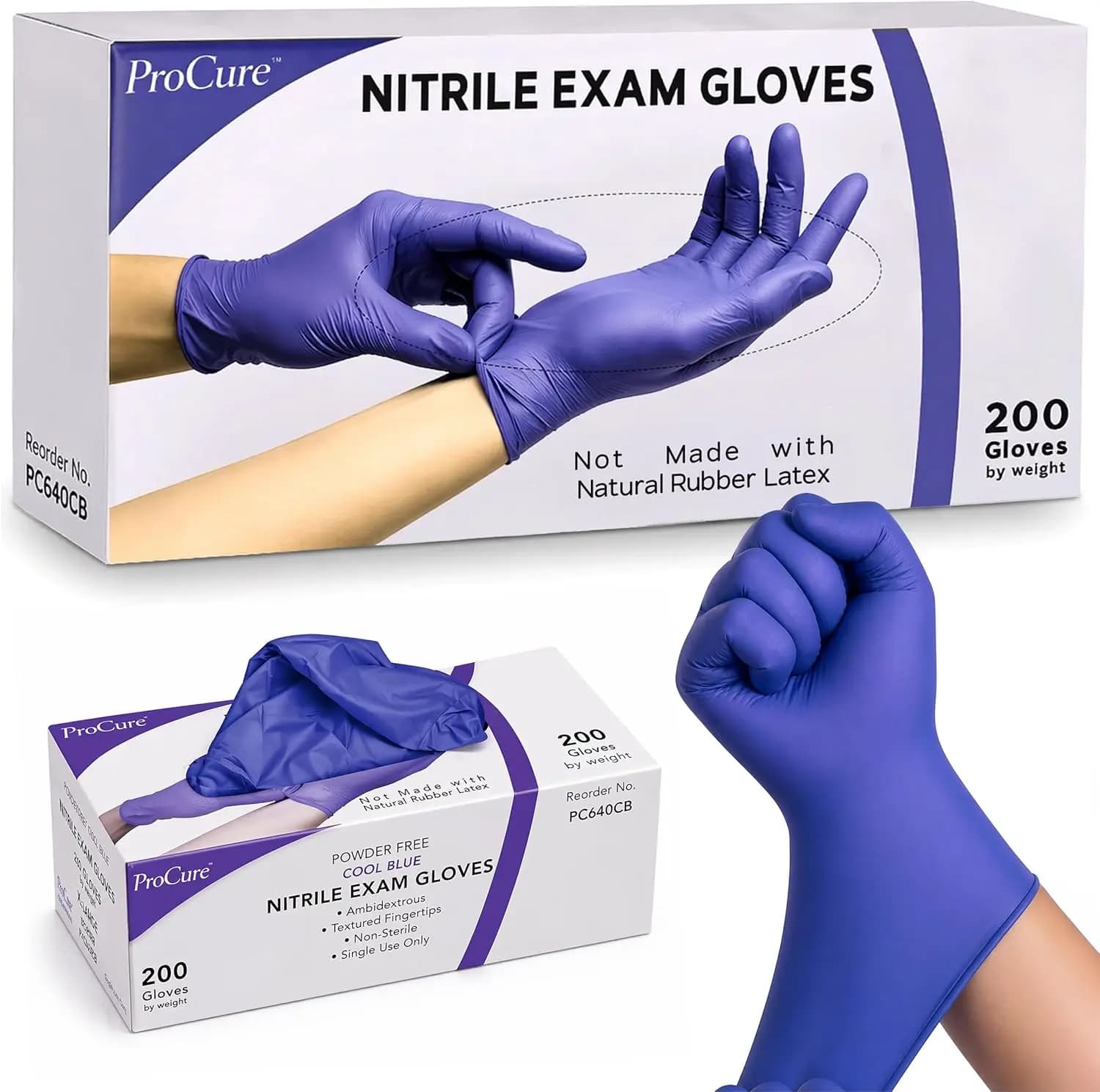 ProCure Guanti Monouso in Nitrile, Confezione da 200 - Senza Lattice, Senza Polvere, Guanti per Esami Medici