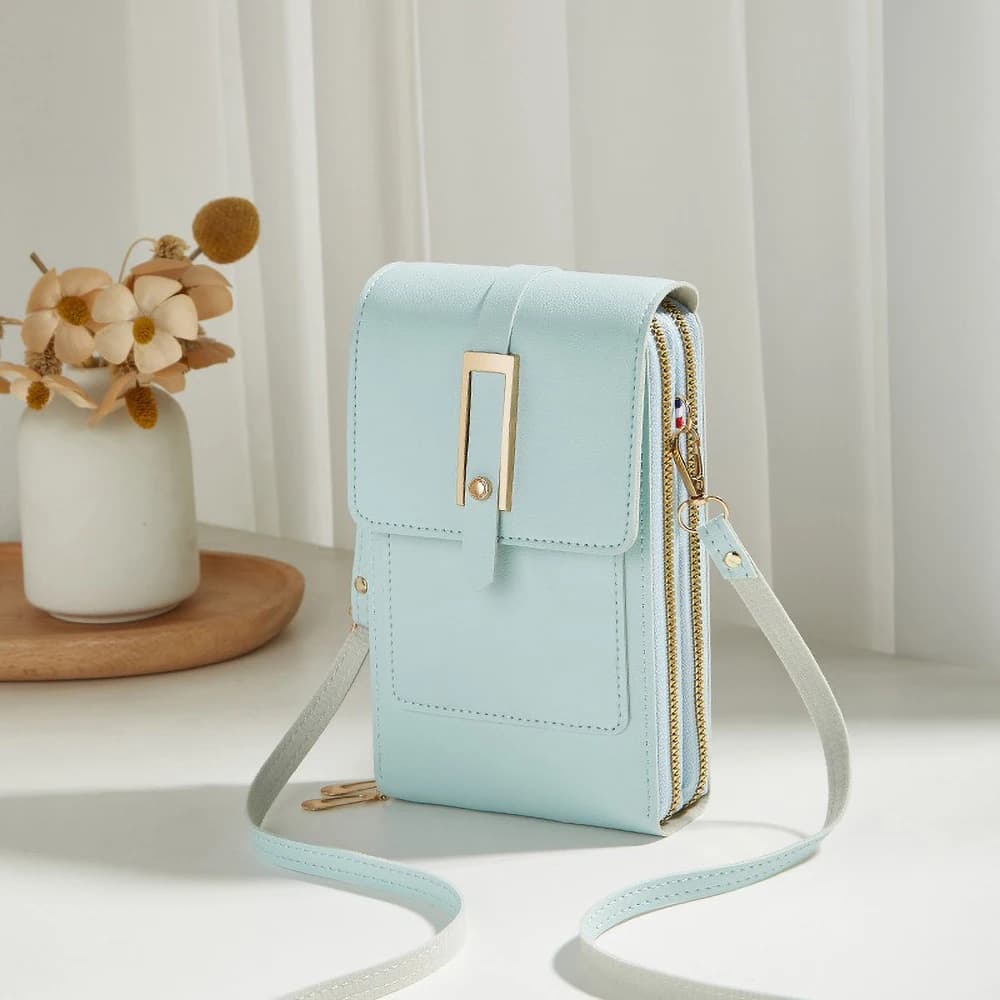 Borsa a tracolla verticale alla moda Borsa per telefono con cerniera a doppio strato da donna, spaziosa borsa a tracolla e borsette
