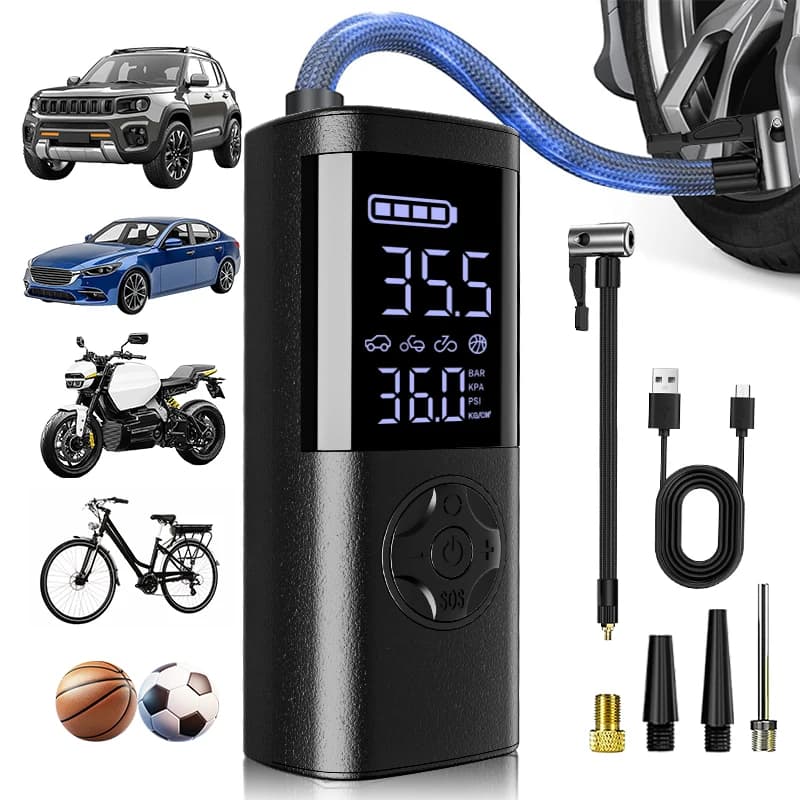 Compressore d'aria portatile per gonfiaggio pneumatici per auto senza fili, pompa d'aria da 150 PSI con manometro, per biciclette, motocicli, palle