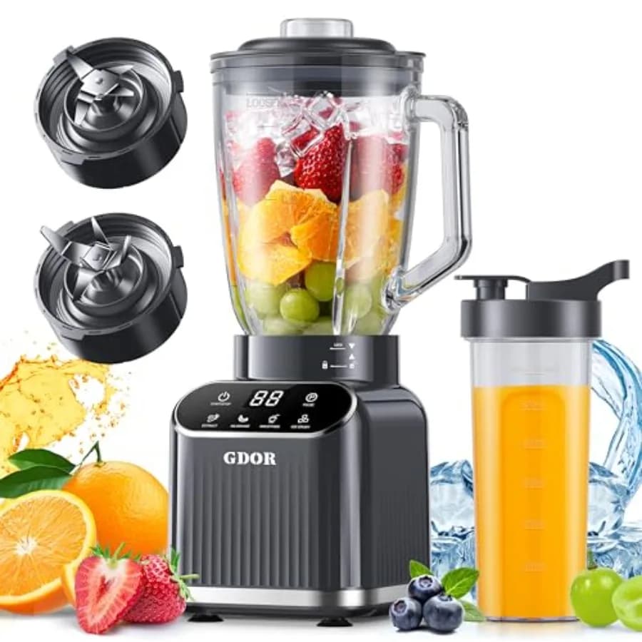Frullatore Professionale da Cucina 1200 Watt di Potenza Massima con 5 Funzioni per Tritare Ghiaccio e Frutta Congelata, Caraffa in Vetro da 52 Oz e Bicchiere da Asporto da 24 Oz