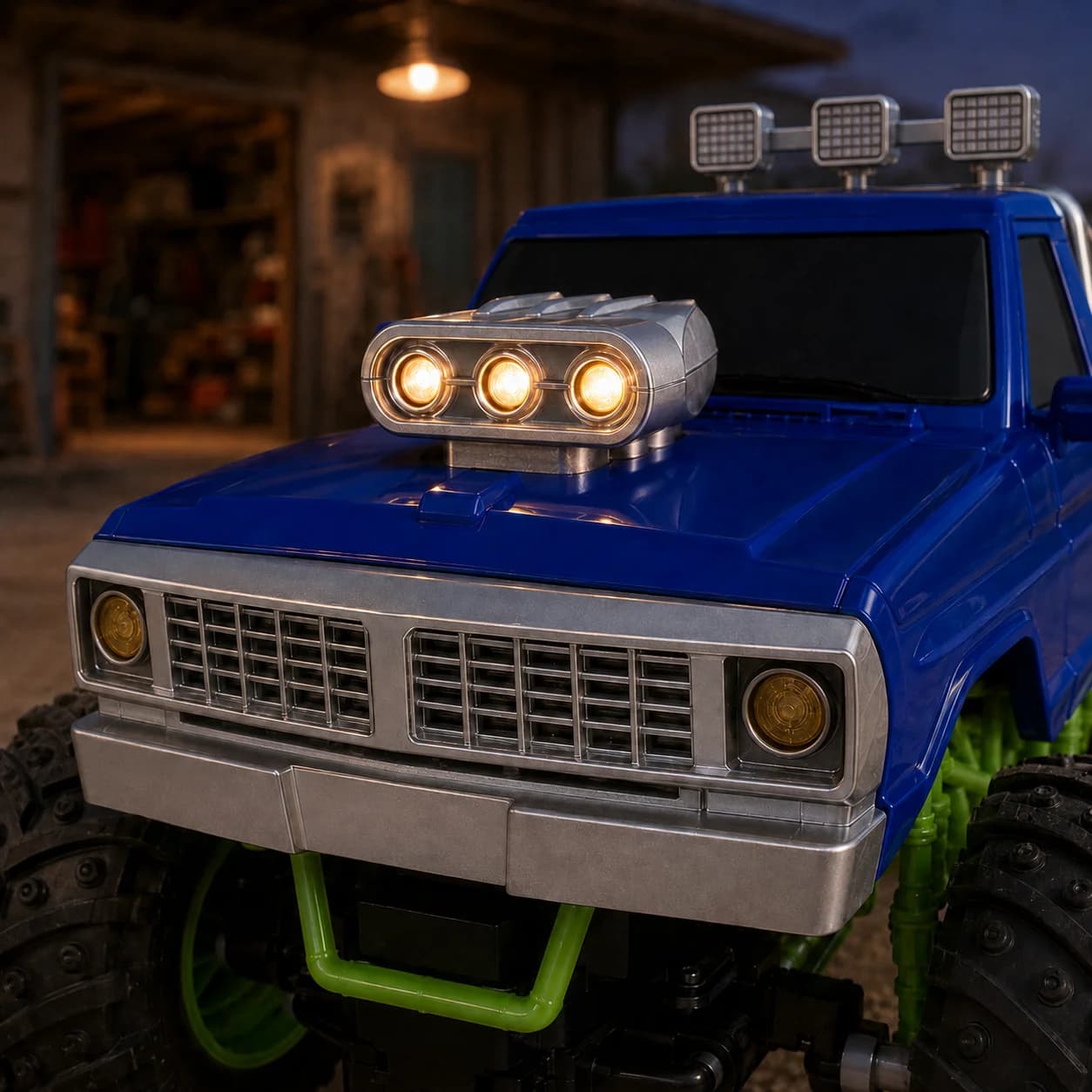Neon Green 4X4 RC Off-Road Truck with Oversized Deep-Tread Tires Rugged Monster Truck Toy with Light-Up Design
