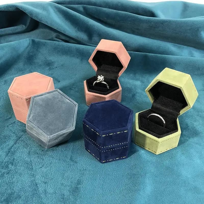 Vintage Hexagon Jewelry Single Ring Box Empty Case Holder For Engagement Wedding Ceremony Valentines Day Gift Organizer