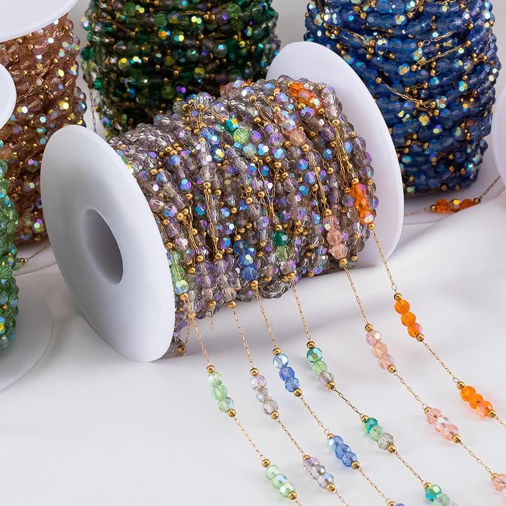 Catene di perline in acciaio inossidabile da 1 metro per la creazione di gioielli Bracciale da donna fai da te Collana Gioielli Accessori per catene di perline con sfere di cristallo