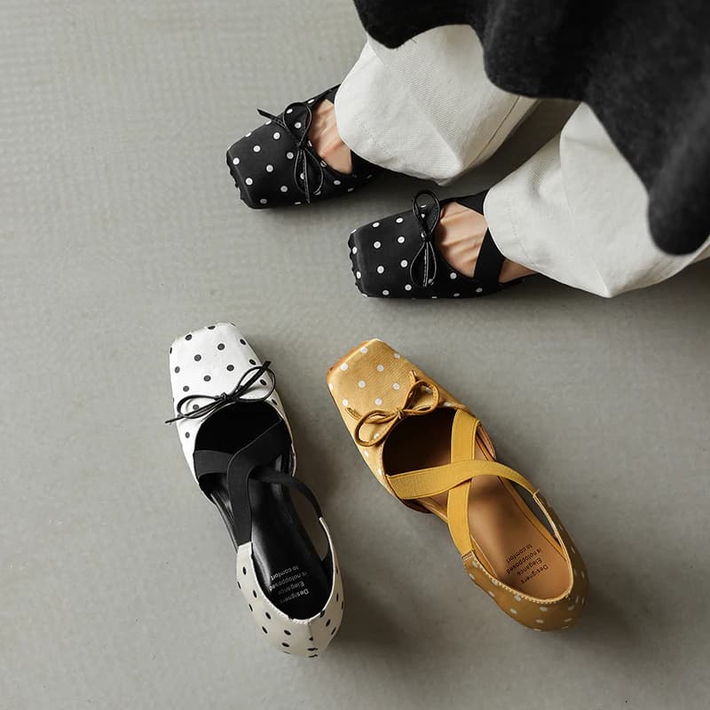 2026 new summer women sandals natural leather 22-25cm polka dot satin+sheepskin+pigskin square toe cross-strap women shoes