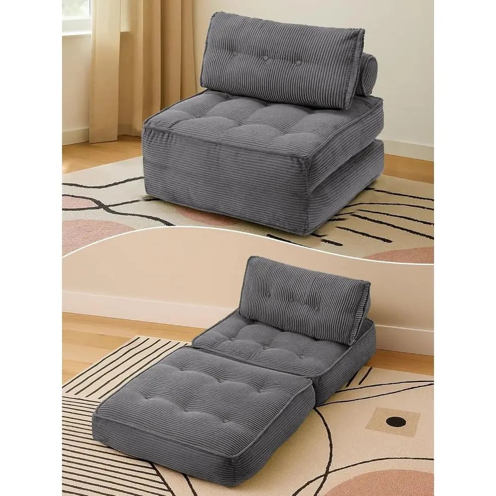 Poltrona Letto Convertibile con Cuscino e Supporto Lombare, Divano Grigio 33 per Piccoli Spazi o Soggiorno