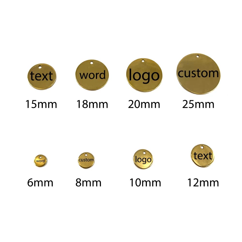 30 pcs Custom Order Engraved Stainless Steel Laser Charms Custom Round Logo Custom Round Disc Logo Jewelry Tag 6-25mm