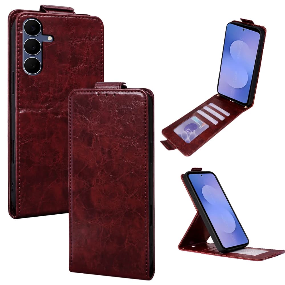Oil Waxed Classic Leather Vertical Flip Case For Xiaomi Poco X7 Pro 5G X6 X5 X4 GT X3 NFC Open UP and Down 2 Card Phone Cover
