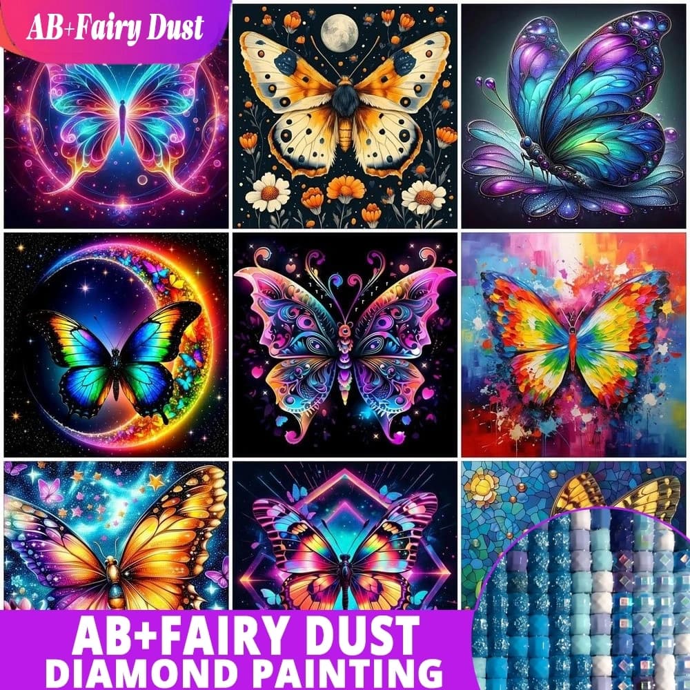 Fairy Dust AB New Diamond Painting Butterfly Diamond Mosaic Colorful Full Round Drill Embroidery Animal House Decor