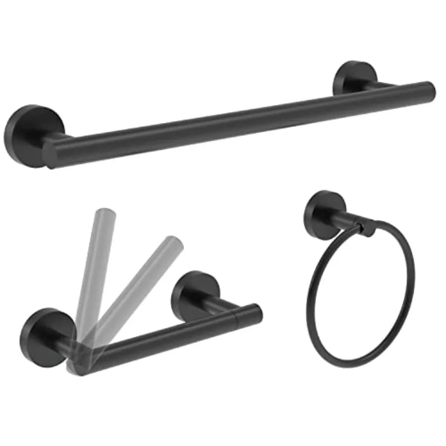 Set di 3 Accessori per Bagno con Portarotolo, Anello Portasciugamani e Barra Portasciugamani in Acciaio Inox SUS304 da Parete