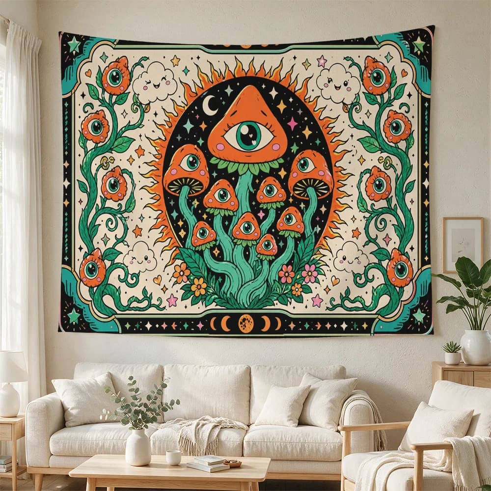 Boho Psychedelic Dreamcatcher Tapestry Wall Hanging Bohemian Macrame Art for Boho Living Room Decor