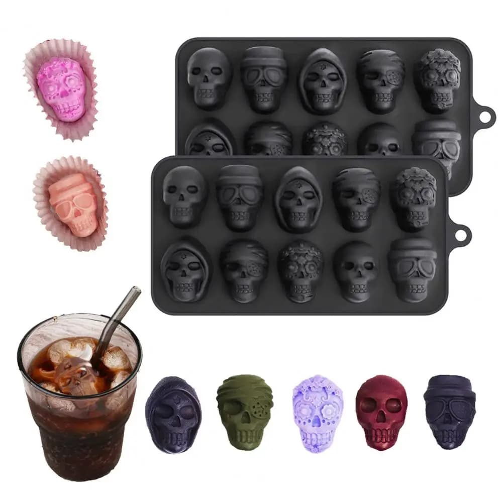 Stampo per cubetti di ghiaccio con teschio Stampo per ghiaccio con teschio a 10 griglie per utensili da cucina di Halloween Accessorio riutilizzabile per gelato al cioccolato e