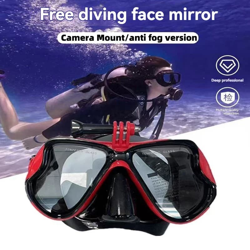 Adult diving mask with camera support and anti-fog coating, integrated silicone nose cover for apnea Snorkeling Swim GoPro