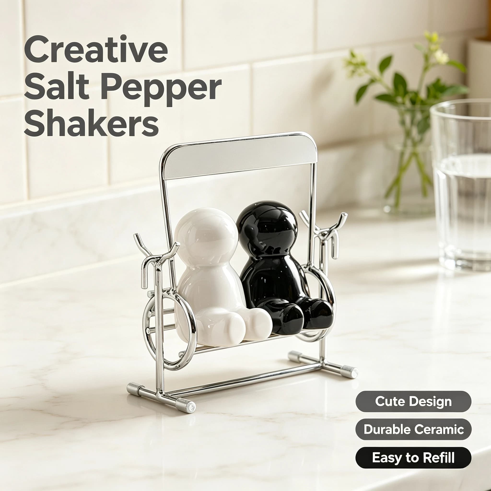 Ceramic Spice Shaker Set Salt Pepper Bottle Seasoning Jar Kitchen Countertop Storage Accessories Dining Table Decor