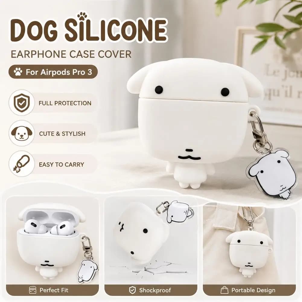 For AirPods 4 Pro 2 3 Case 3D Cute Cartoon Puppy Dog Soft Silicone Wireless Earphone Protect Cover Fit AirPods 1 2 Accessories