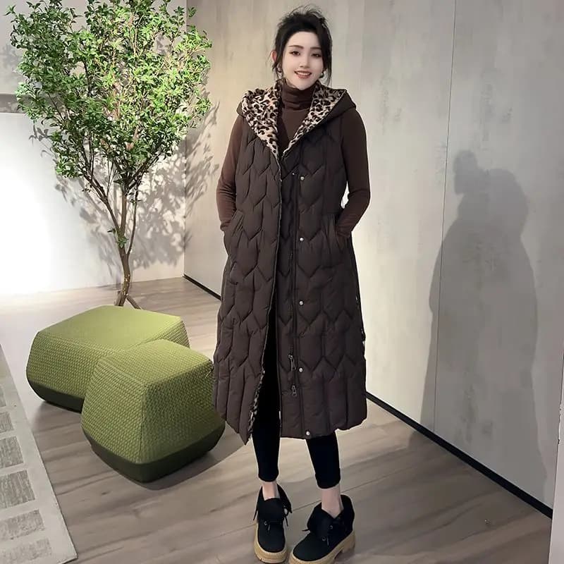 Nuovo gilet da donna in piumino di cotone lungo autunno inverno giacca gilet imbottito caldo freddo, gilet Parker con cappuccio femminile moda 4XL 5XL