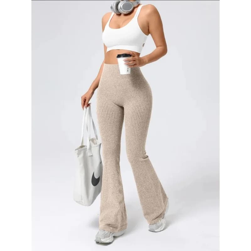 Pantaloni a Zampa d'Elefante a Vita Alta da Donna, Design Sportivo Aderente ed Elastico, Ideali per Esercizio e Uso Quotidiano