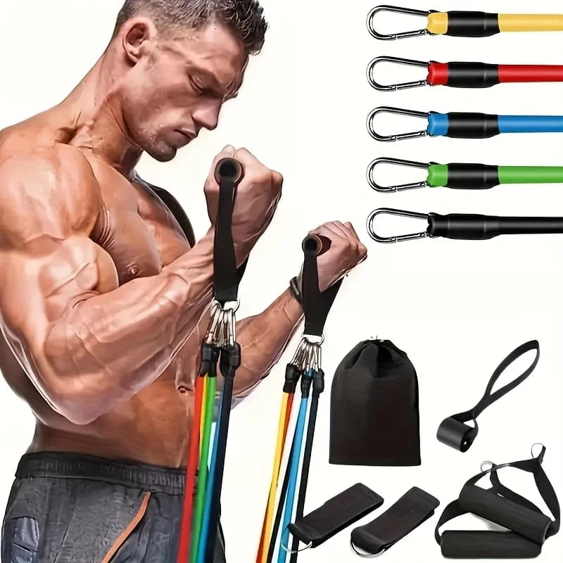 11pcs TPE Resistance Band Set Fitness Band Pull Rope Elastic Training Band With Door Anchor Handles Carry Bag Legs Ankle Straps