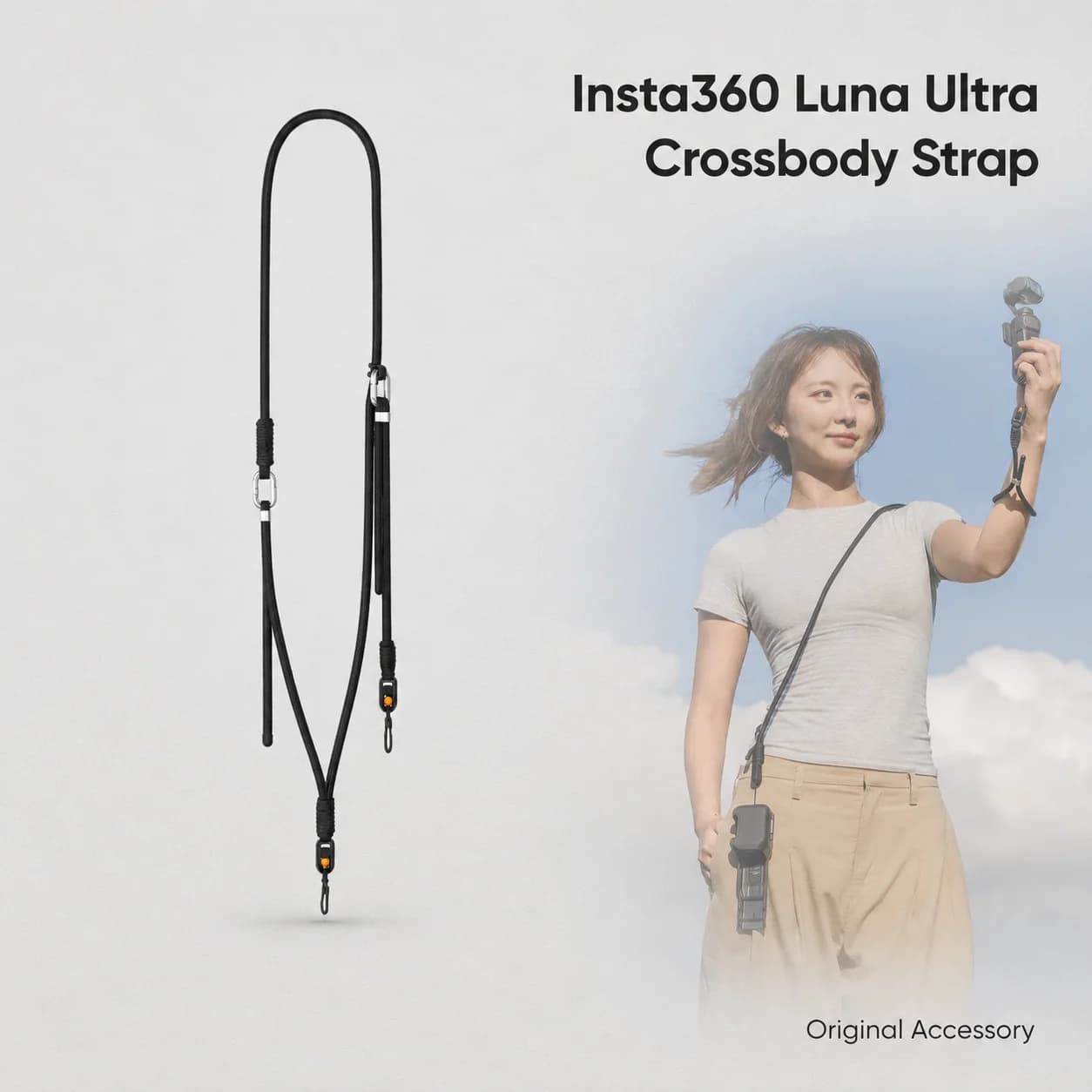 Insta360 Luna Ultra Crossbody Strap Adjustable Quick Release Camera Lanyard with Phone Adapter Patch for Travel Vlogging