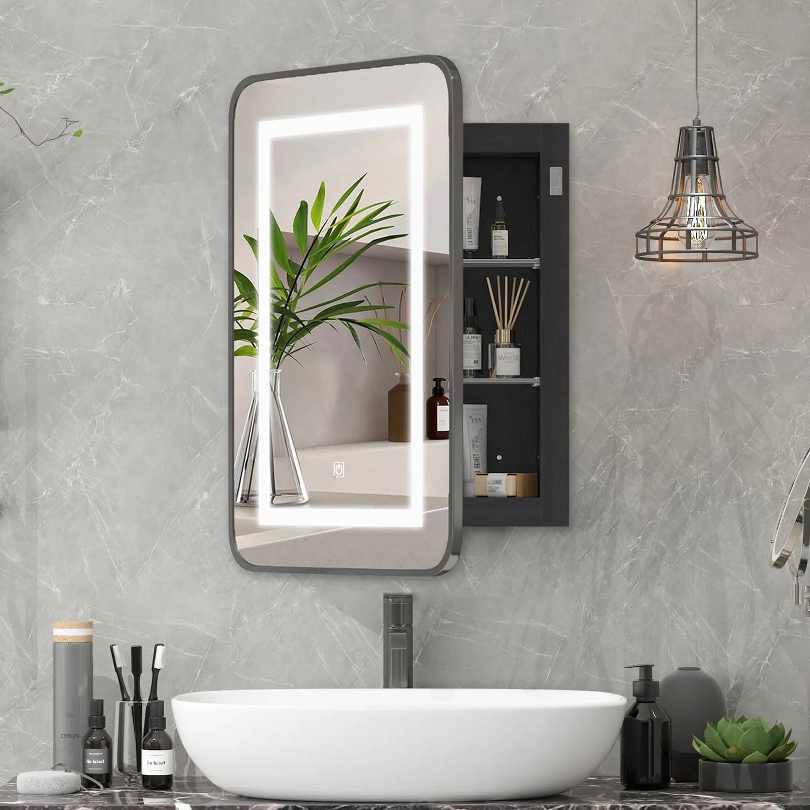 Armadietto da Bagno Illuminato a LED a 3 Colori con Specchio Integrato