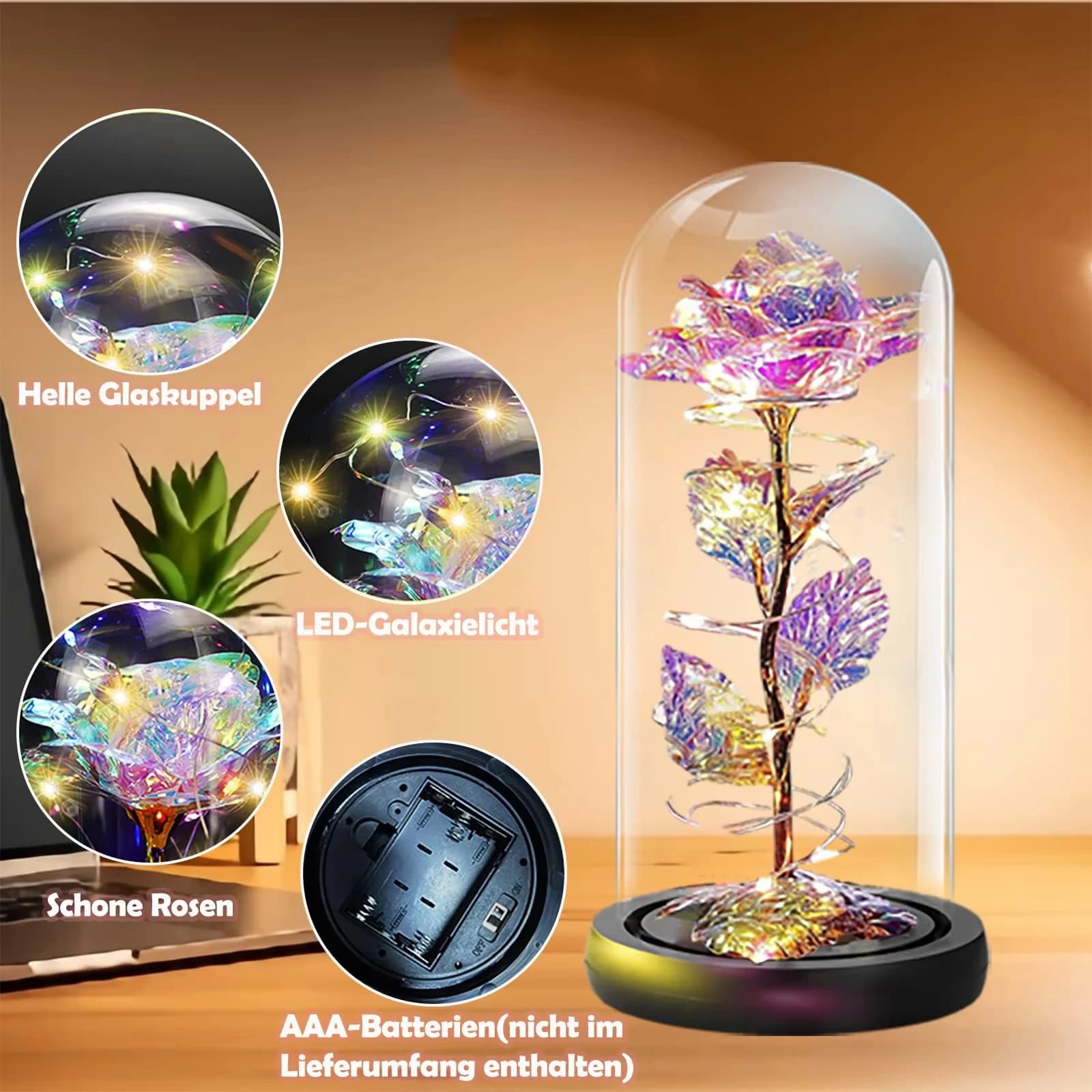 Artificial Rose LED Light Aluminum Glass Eternal Flower Party Supplies Simulation Decoration Anniversary Christmas Women's Gifts