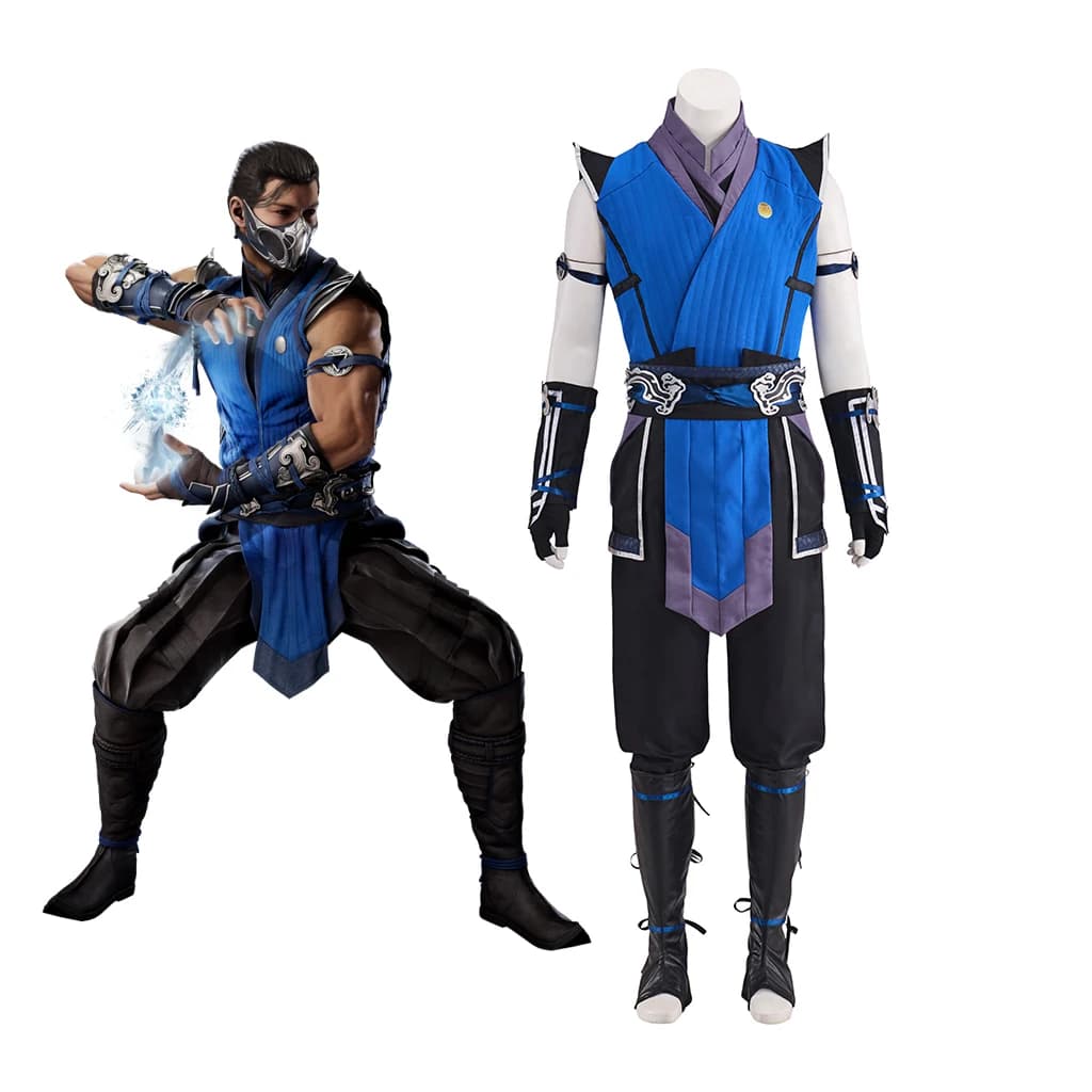 Mortal Kombat Sub Zero Cosplay Costume Fantasia Top Belt Pants Accessories Blue Outfit Male Disguise Halloween Carnival Suits