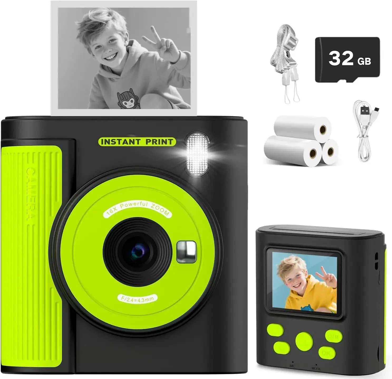 Fotocamera per bambini con stampa istantanea, video digitale HD e fotocamera con stampa istantanea per bambini, regali di compleanno di Natale, forniti con scheda SD da 32 GB