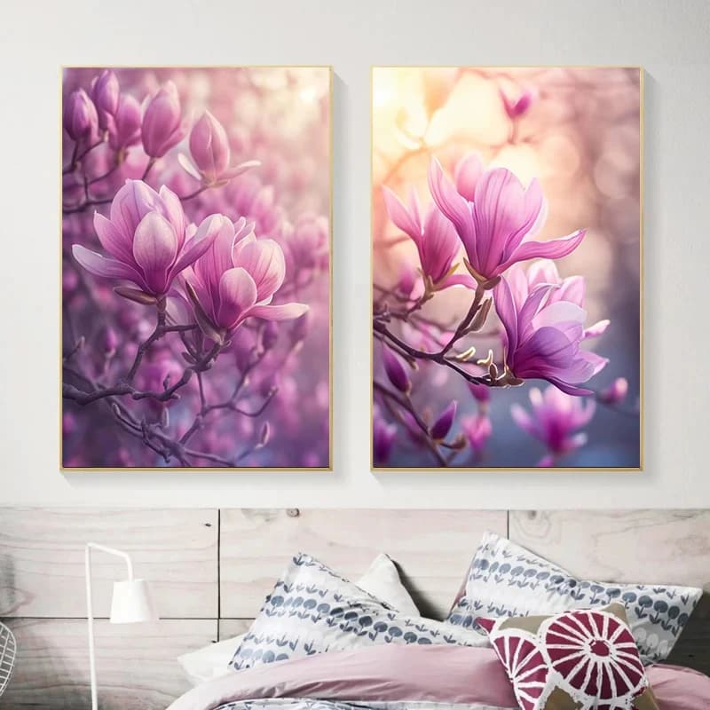(No frame)Beautiful Magnolia Flowers Posters Print Modern HD Plants Flowers Canvas Painting Wall Art Pictures for Home Decora