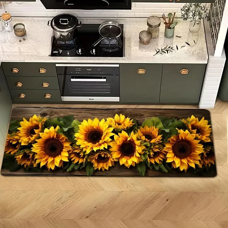 Tappeto singolo a forma di girasole, morbido e spesso, per bagno, cucina, camera da letto, lavabile in lavatrice, antiscivolo, per porta d'ingresso, 1 pz.
