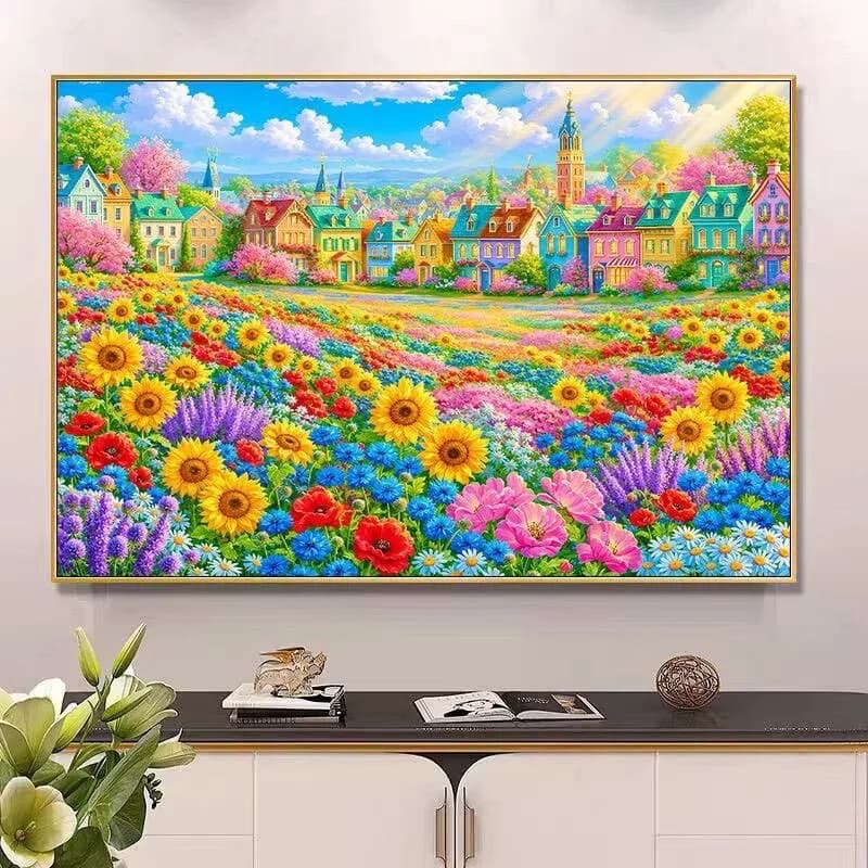 14CT 9CT 100x75cm Rainbow Castle Printed Kit Cross Stitch Embroidery DIY Needlework Set Crafts With Needles Threads 83 Colors