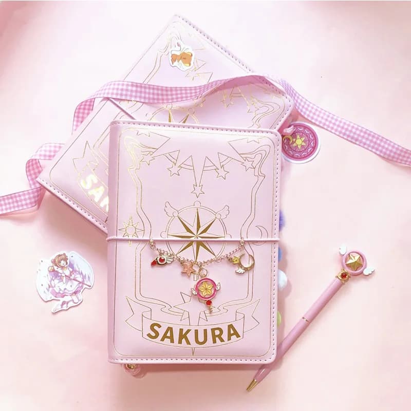 Anime Card Captor SAKURA Notebook Set Leather Journal Cartoon Figure Animation Art Writing Journal Notepad Stickers Rule pen