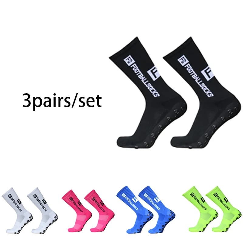 3 Pairs New Style FS Football Socks Round Silicone Suction Cup Grip Anti Slip Soccer Socks Sports Men Women Baseball Rugby Socks