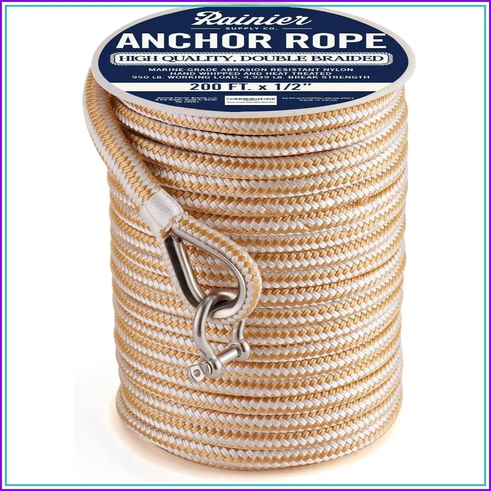 Double Braided Nylon Boat Anchor Rope - 100/150/200/300 ft with 316 Stainless Steel Thimble, Heavy Duty Marine Grade