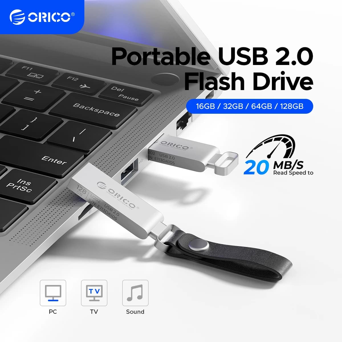 ORICO USB2.0 3.0 Mini Chiavetta USB in Metallo, Memoria Flash in Lega di Zinco con Robusto Cordino OTG per Auto, Computer, Ufficio