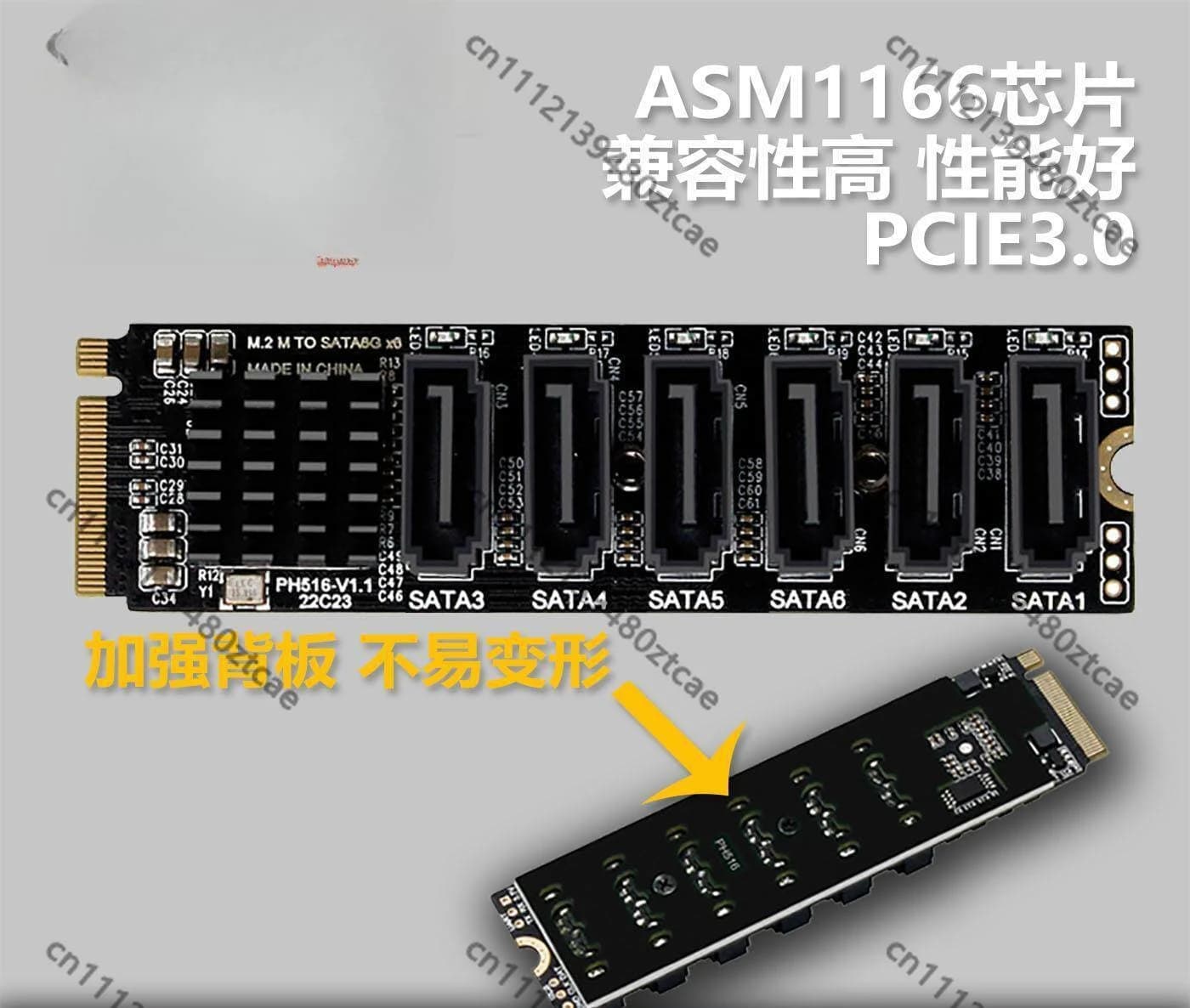 M.2 NVMe To 6 Port SATA Expansion Card ASM1166 Chip Multi Hard Disk Storage Adapter For Mini NAS Host