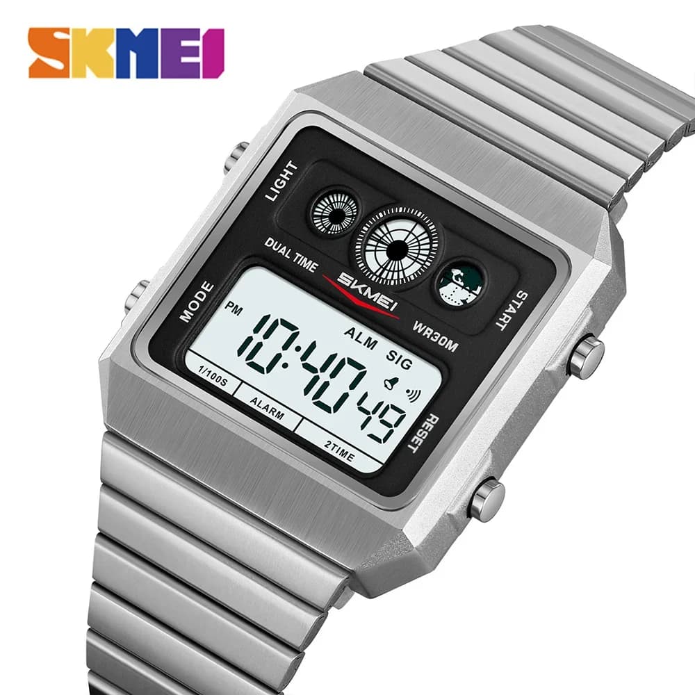 SKMEI 2450 Business Metal Digital Simple Square Watches For Men Countdown Stopwatch Hombre Week Clock Back Light Wristwatch Mens