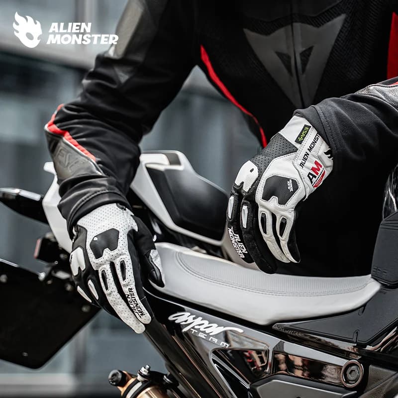 Guanti da moto unisex Guanti da moto antigoccia in vera pelle Touch Screen Ciclismo Certificazione CE per uomini e donne