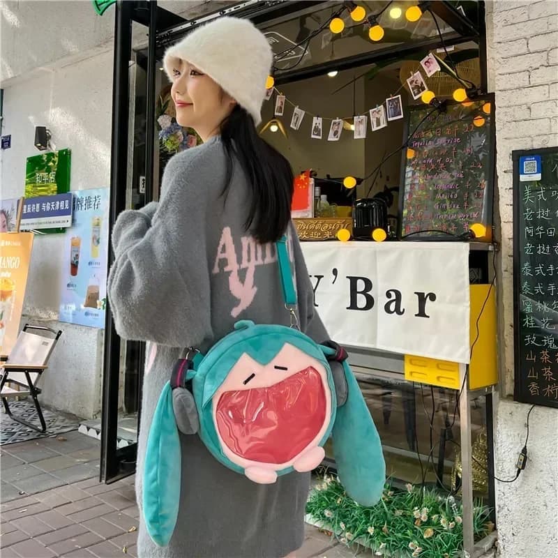 Borsa a tracolla in peluche Hatsune Miku Anime Cos, Zaino in peluche per asilo, Zaino cartone animato in peluche, Itabag, Regalo di festa per coppie