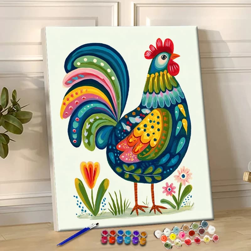 Painting By Numbers Cartoon Rooster Acrylic Paint Canvas Dropshipping Portrait Family Children Photo Christmas gifts