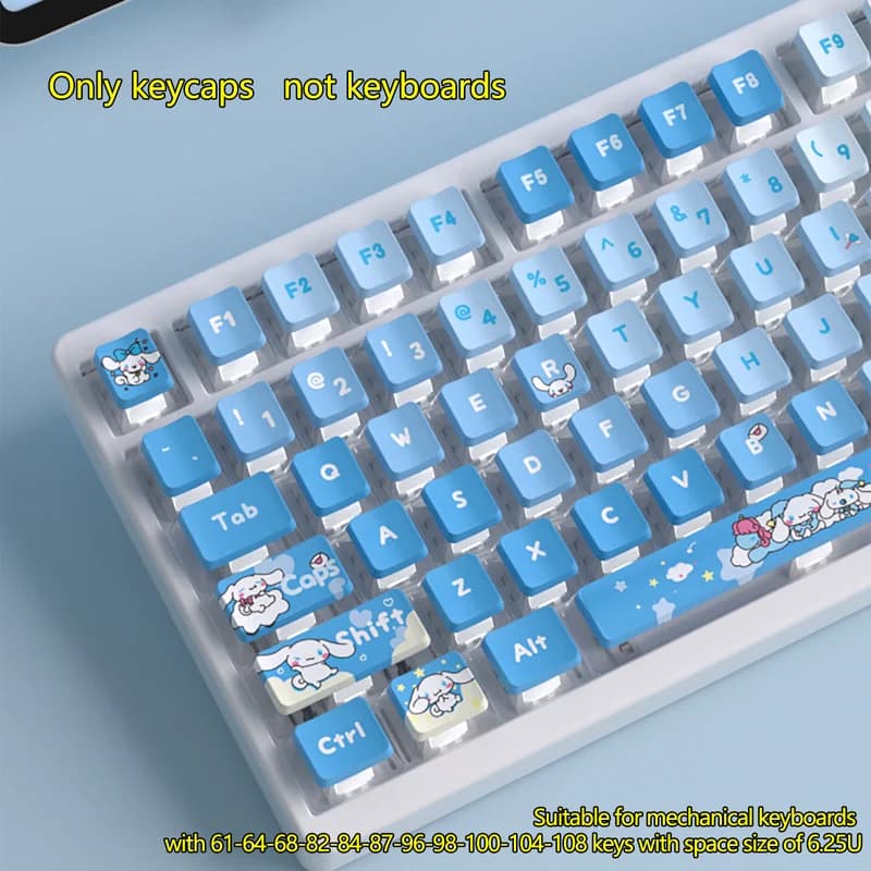 Styles Cinnamoroll Sanrio Kawaii Budino Decorative keyboard covers with transparent color sublimation on four sides