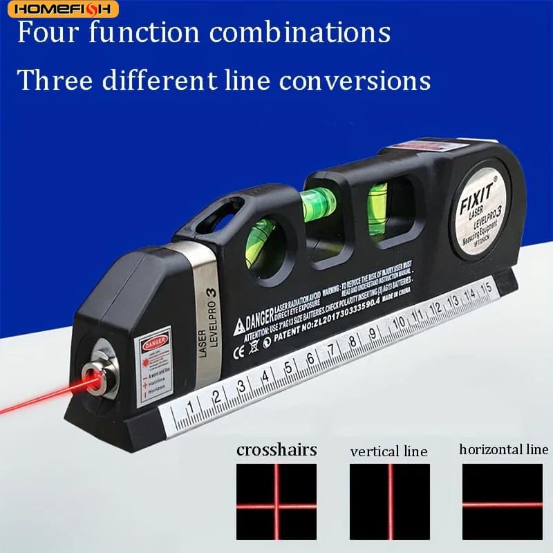 HOMEFISH Easy-to-use laser level line tool Multi-purpose laser level kit Standard cross line Lase 8 feet Measuring tape Row