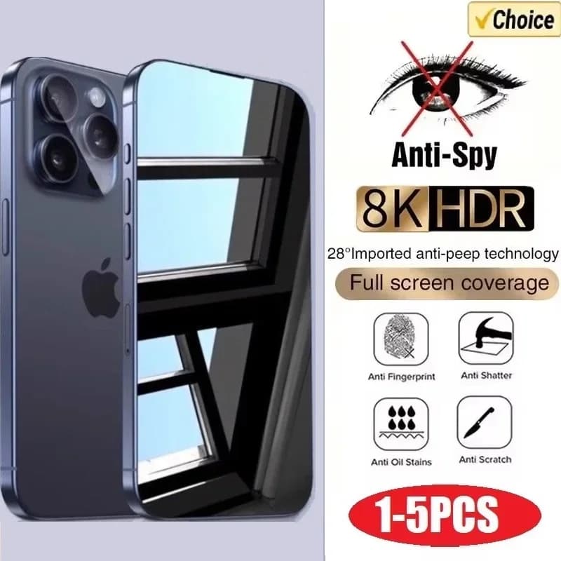 1-5PCS Anti-Spy Glass for iPhone 15 14 13 12 11 16 17 Pro Max Mini XS XR 7 8 6 Plus Privacy Screen Protection for iPhone 17
