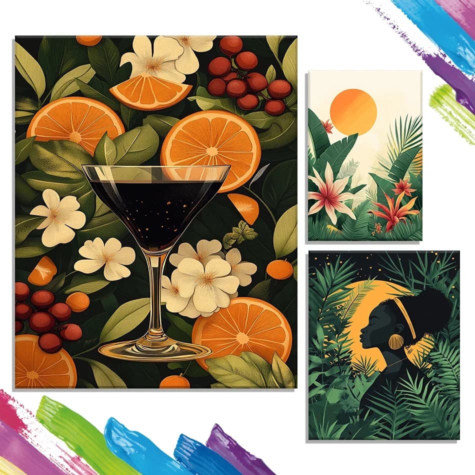 1pc frameless Paint By Numbers Simple hand drawn tropical plants Decorative Paintings On Number Picture Drawing Oil Green Wall D