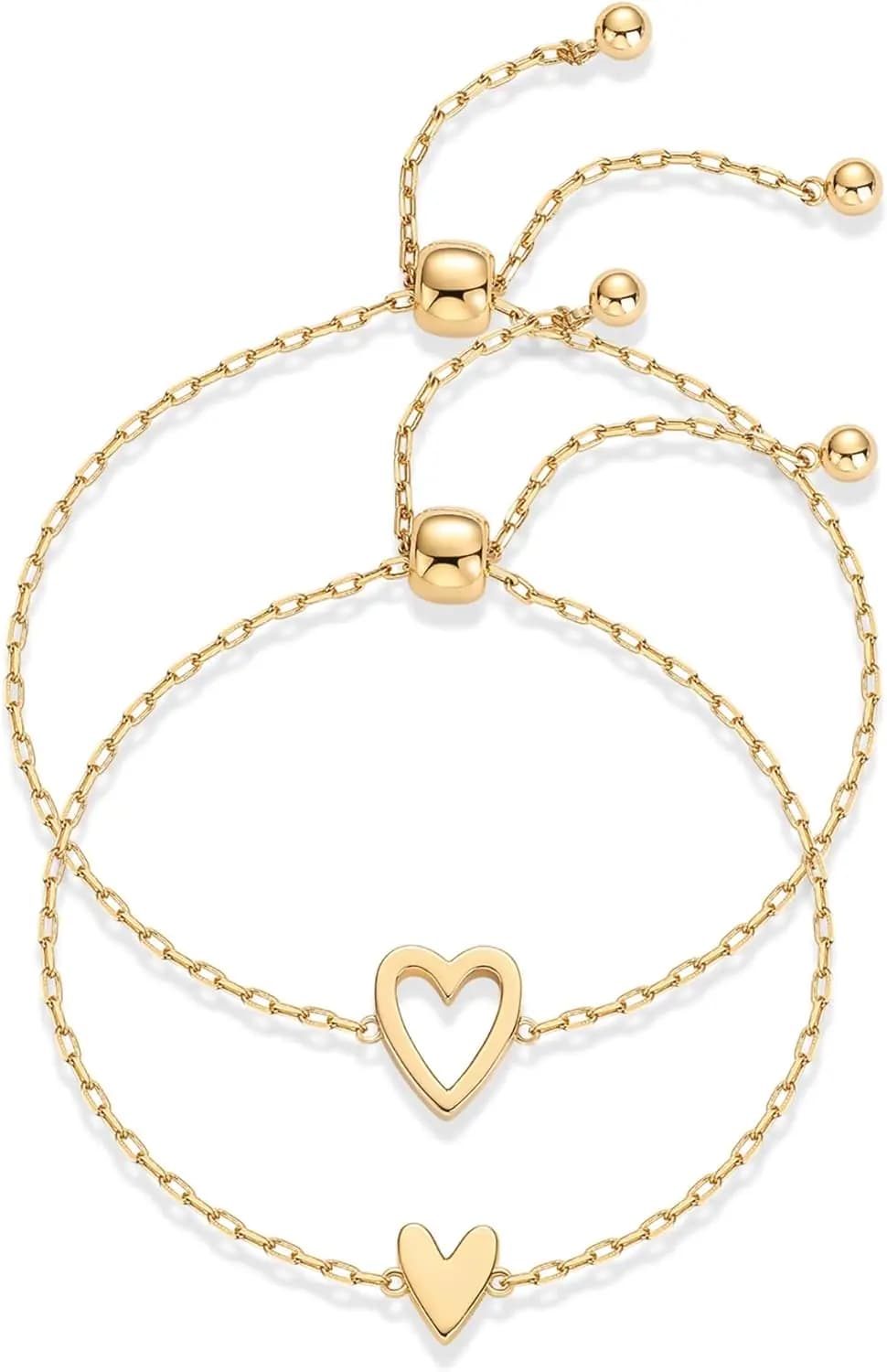 Set di Bracciali con Charm a Cuore Abbinati Placcati in Oro 14K per Donne | Regolabile per San Valentino