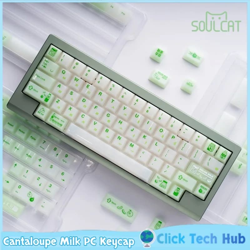 Keycap Soulcat Cantaloupe Milk 138 Tasti Cherry PC Superficie Lucida Verde Trasparente Tasti per Tastiera Meccanica con Asse Magnetico