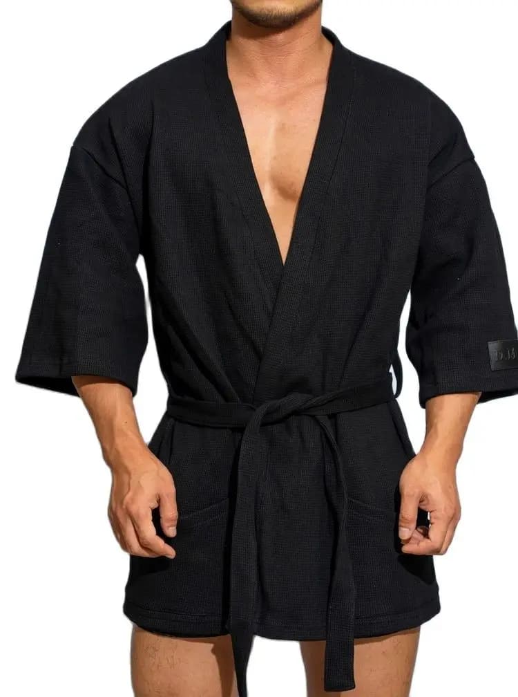 D. M accappatoio da uomo corto solido 100% cotone pigiama Sexy caldo per il tempo libero casa accappatoio da uomo