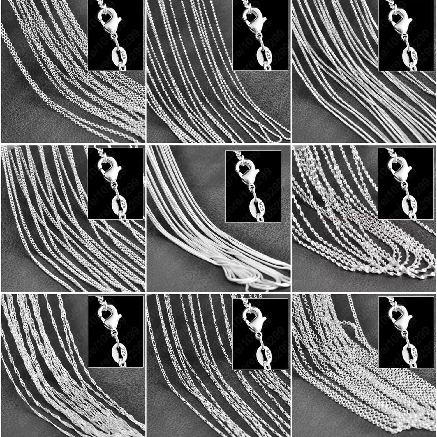 10 pezzi all'ingrosso di gioielli con collana a catena a maglie con ciondoli in argento Sterling 925 puro con forti chiusure a moschettone lisce 16-30 pollici