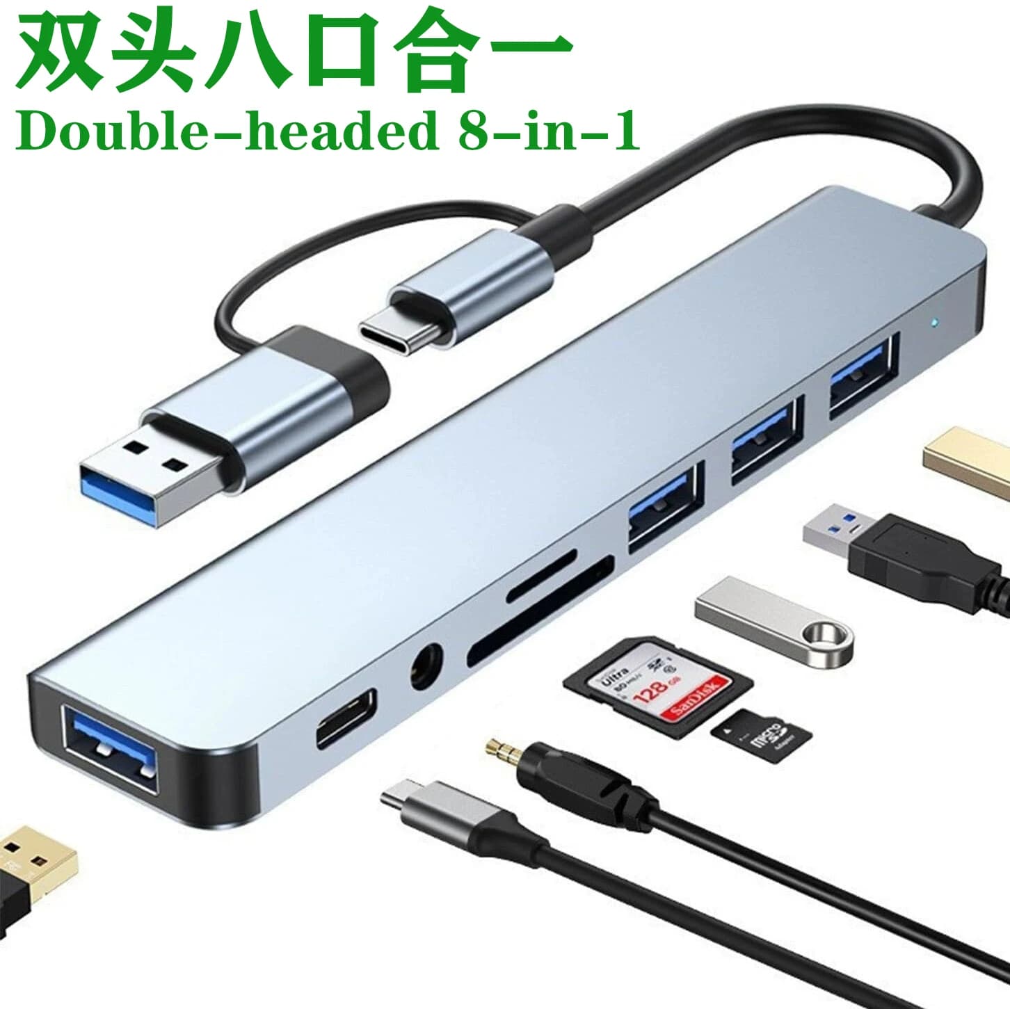 Hub USB C 8 in 1, Splitter Tipo C con HDMI 4K, USB 3.0 5Gbps, Lettore di Schede SD/TF, Compatibile con Laptop MacBook PC, Dock di Espansione