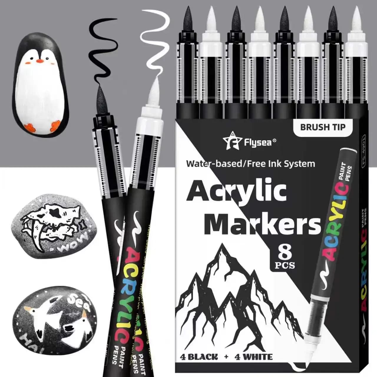 8pcs Acrylic Paint Markers, Large Capacity Ink Soft Tip Watercolor Pens, Sketchbook Doodle Ceramic Decor Painting Brush