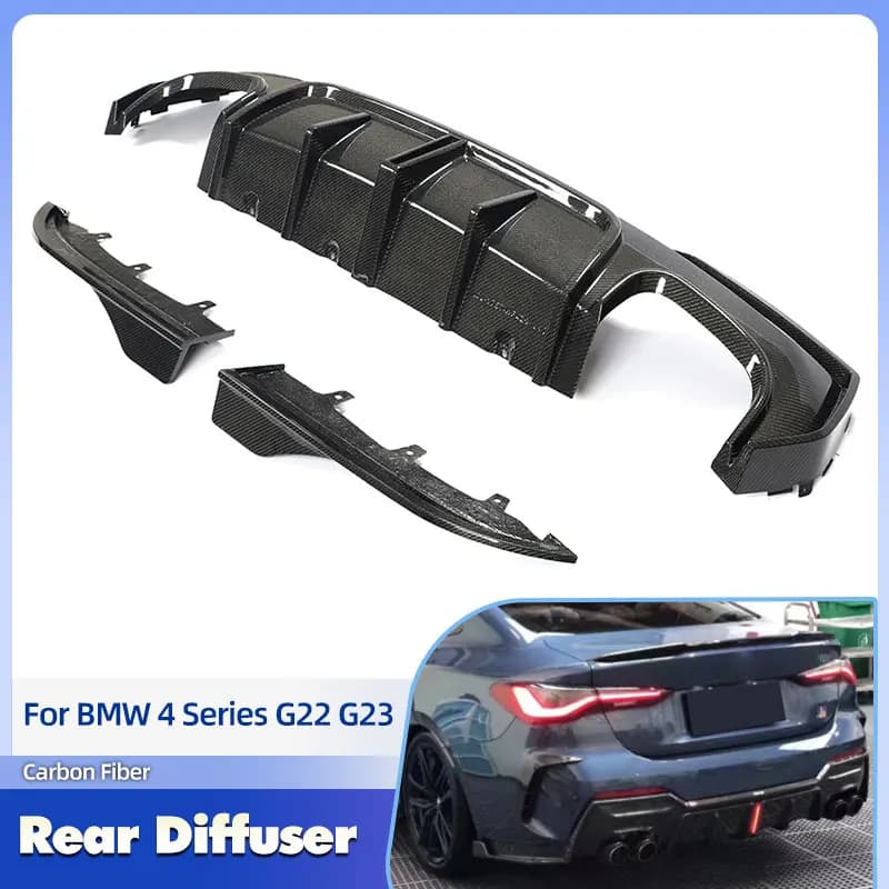 Diffusore Posteriore per Auto in Fibra di Carbonio per BMW Serie 4 G22 G23 M440i 2020-2022, Spoiler Posteriore con Splitter, Kit Carrozzeria