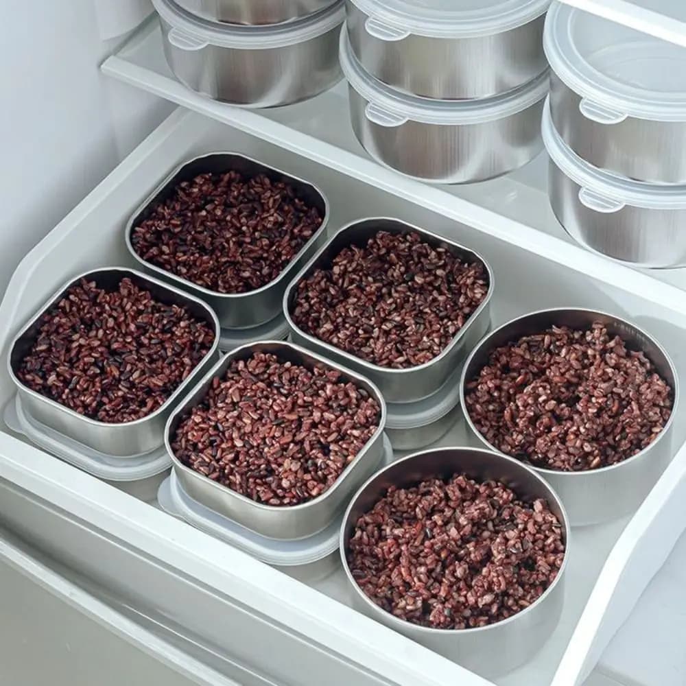2 contenitori ermetici in acciaio inox per alimenti, riutilizzabili, con coperchi, per conservare il cibo, ideali per picnic.